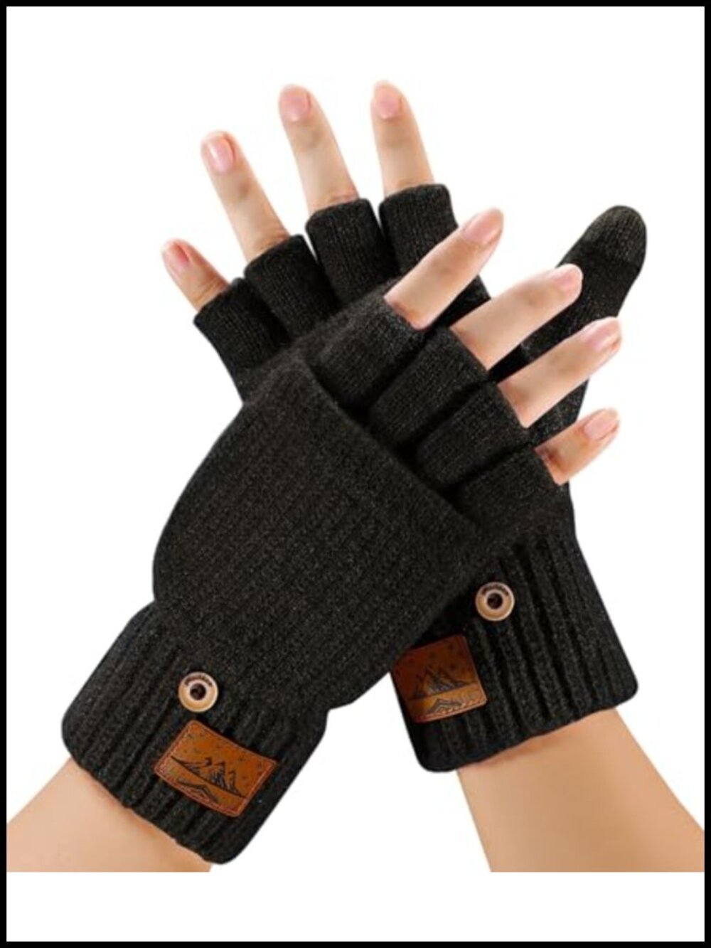 Wool Fingerless Convertible Flip Mittens Touchscreen Gloves